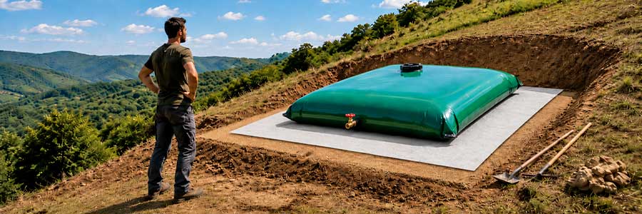 étapes d'installation d'une citerne souple sur terrain en pente