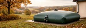 Citerne souple de récupération d’eau installée en extérieur en automne